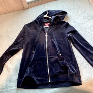 Lilly Pulitzer full zip hooded velour jacket sweatshirt navy womens medium NWOT